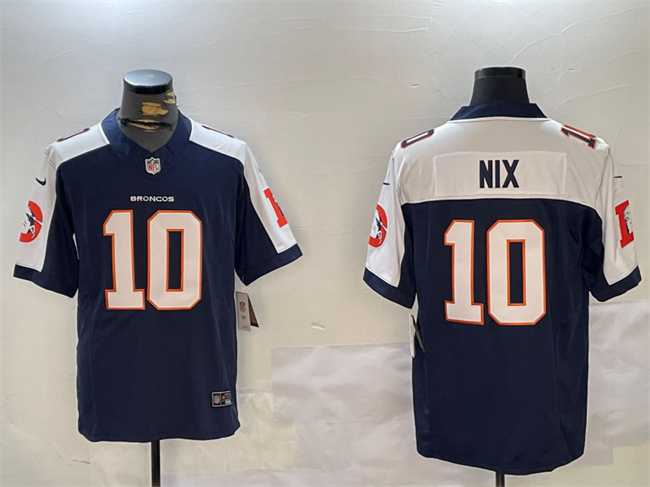 Mens Denver Broncos #10 Bo Nix Navy 2024 F.U.S.E. V2 Throwback Vapor Limited Alternate Stitched Football Jersey